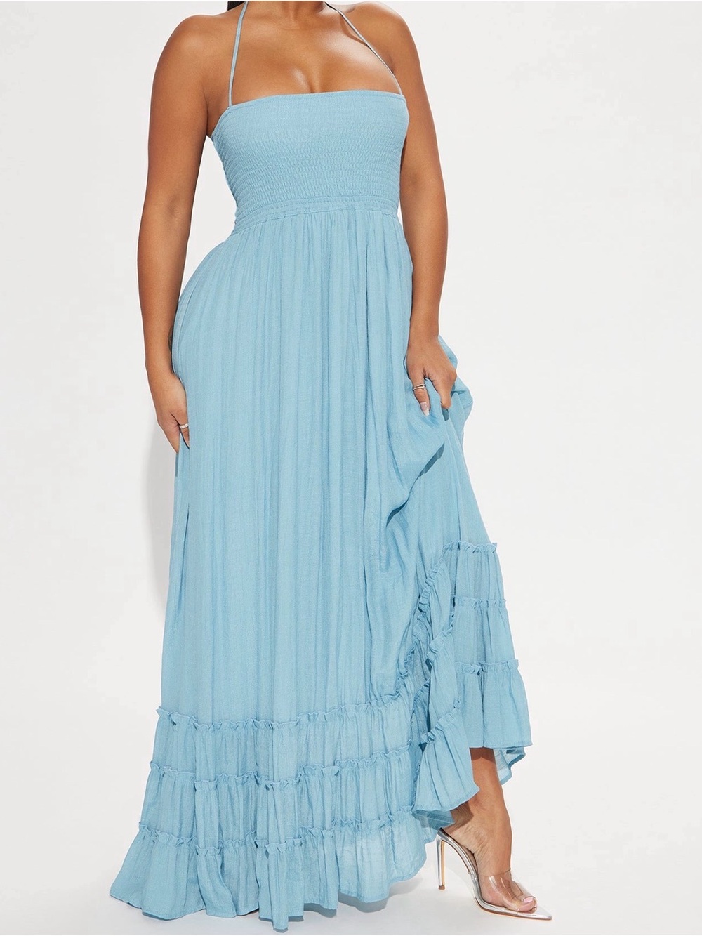 Fashion Nova Light Blue Strapless Smocked Maxi Dress - Picture 1 of 2